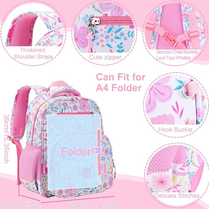 RHCPFOVR Kids Backpack for Girls - Girls Backpack 3-8 Ages Butterfly for Kids 15 Inch School Bookbag for Kindergarten Elementary School Bookbag for Girl 1st 2nd Grade