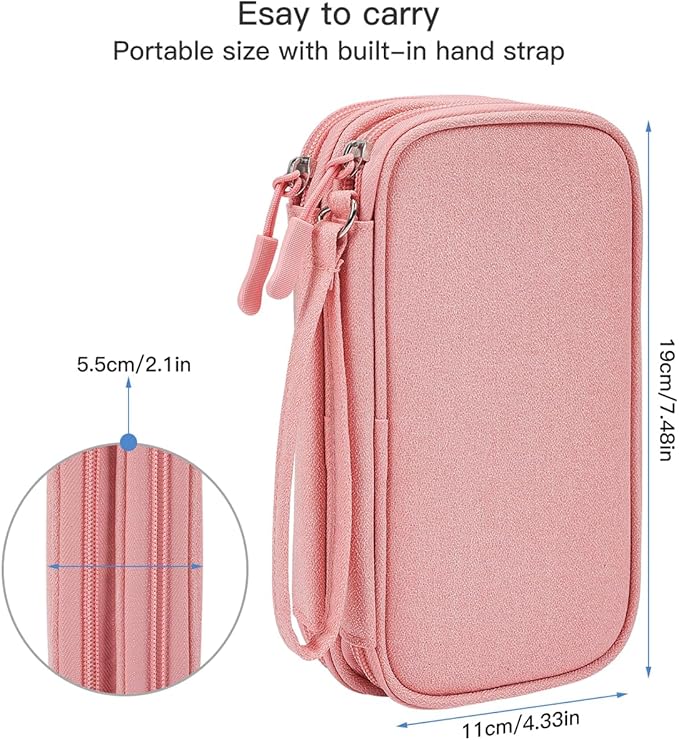 CAAORDKSO Electronic Cable Organizer Bag, Travel Electronic Accessories Carry Case Portable Waterproof Double Layers Storage Bag for Cable, Cord, Charger, Power Bank, Earphone (Light Pink, Medium)