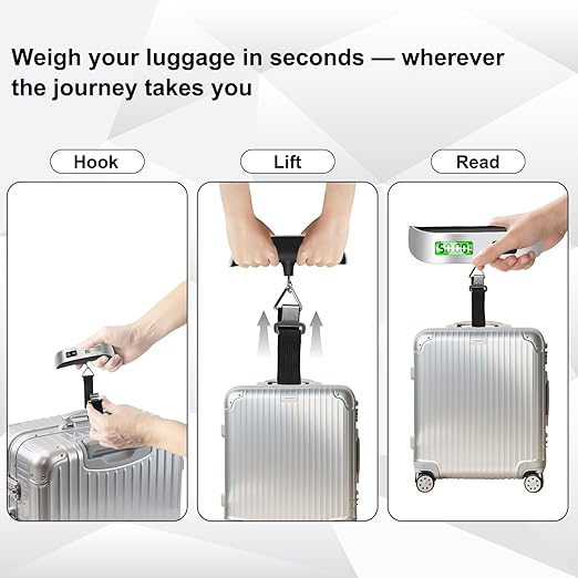 Digital Luggage Scale for Travel, Hanging Suitcase Weight Scale with High Accuracy ±0.35oz/10g, 110lb/50kg Capacity, Backlit Display, Auto-Lock, Portable Bag Scale to Prevent Overweight Fees