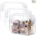 PACKISM TSA Approved Toiletry Bag - Clear Makeup Bag 3 Pack Medium, Metal Smooth Zipper Quart Size Bag for 3-1-1 Liquids, Travel Makeup Bag for Women Men, Airport Airline Compliant Bag, White