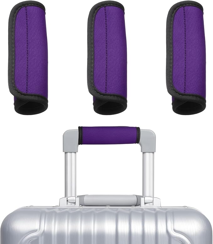 uxcell 3 Pcs Luggage Handle Wrap for Suitcase, Neoprene Handbag Grip Cover Protector Luggage Identifiers Suitcase Handle Wraps for Luggage Shopping Bag Travel Bags, Purple