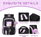 PIG PIG GIRL Kids Backpack for Girls School Bags for Middle School Students Book Bag for Elementary Primary Kawaii Ita Backpack, Black and Purple