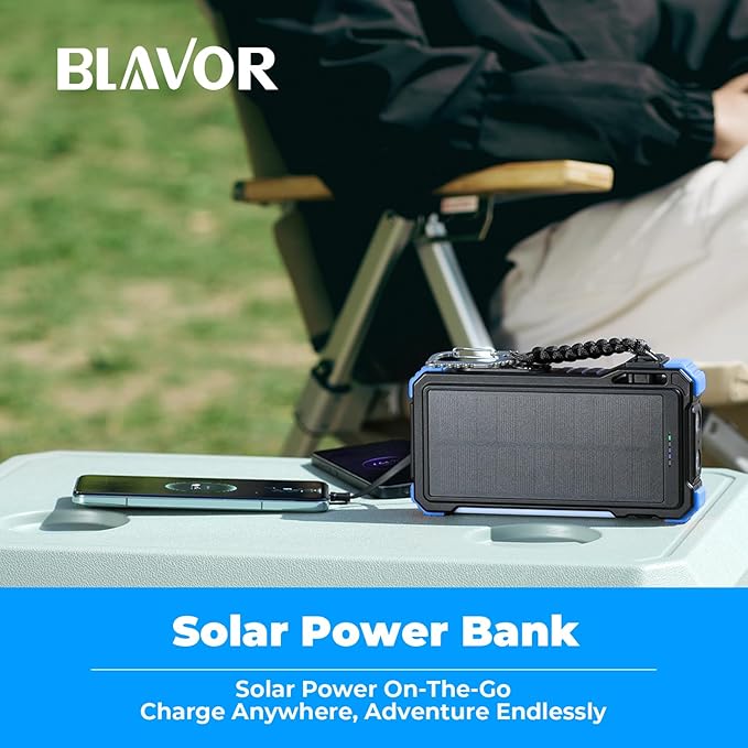 BLAVOR Solar Power Bank 20000mAh Built-in Cables, Wireless Charger for Phones & Apple Watch, 20W Fast Charging Battery Pack with USB C, Flashlight, Solar Charger for iPhone, iPad, iWatch, Samsung