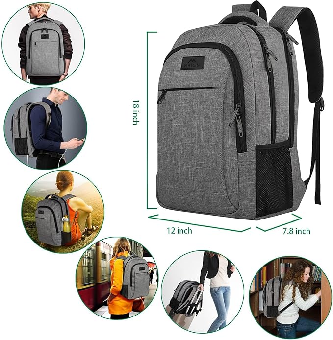 MATEIN Travel Laptop Backpack, Business Anti Theft Slim Sturdy Laptops Backpack Personal Item Bag, Water Resistant College School Computer Bag Gift for Men & Women Fits 15.6 Inch Notebook, Grey