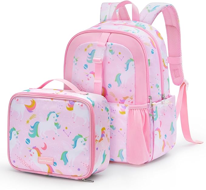 mommore Kids Backpack for Boys Girls 4-8 Kindergarten Elementary School Backpack with Lunch Box - 15” H Fit Folder