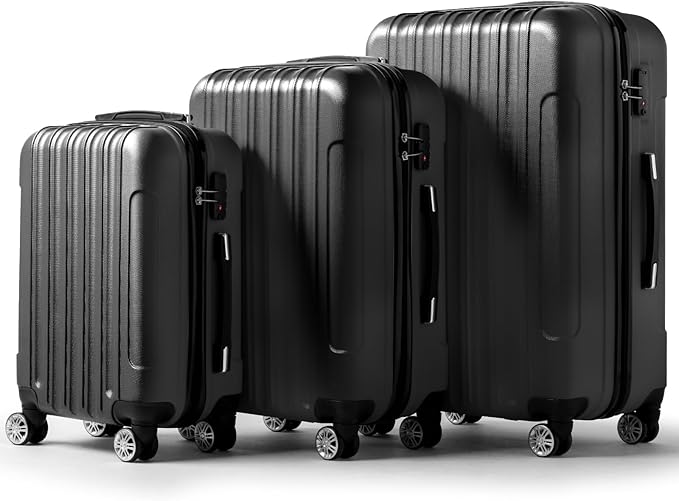3 Piece Luggage Sets, Lightweight ABS Suitcase with 4 Spinner Wheels ＆ TSA Locks, Hardside Carry On Luggage Durable Suitcase Set for Family Travel Business - Black, 20/24/28