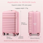 Kono Airline Approved Carry On Luggage, 22x14x9 inches, with TSA Lock, 20 Inch Expandable Lightweight Hardshell Suitcase (Pink, Suitable for 1-3 Days of Travel)