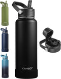 CIVAGO 40 oz Insulated Stainless Steel Water Bottle with Detachable Straw, Large Metal Water Jug with Bucket Handle, Leakproof Sports Water Flask with Silicone Boot for School, Dishwasher Safe, Black
