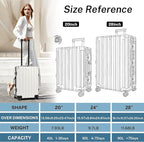 Krute Carry On Luggage 20 inch Aluminum Frame Luggage with Spinner Wheels Hardshell No Zipper PC+ABS TSA Lock Zipperless Suitcases White