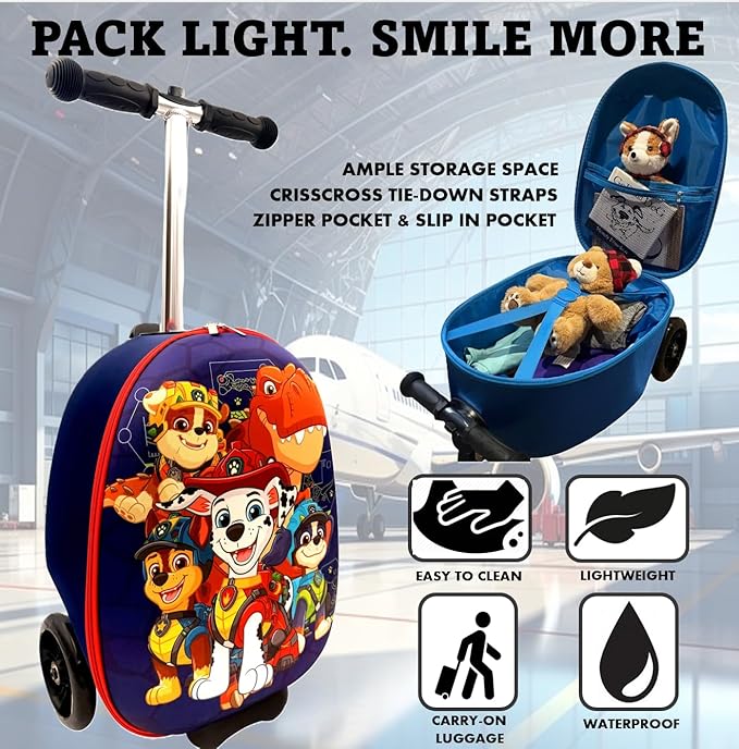 Fast Forward Nickelodeon Paw Patrol 2-in-1 Kids Scooter Suitcase & Ride-On Carry-On Luggage Lightweight Travel Case with Built-in Kick Scooter