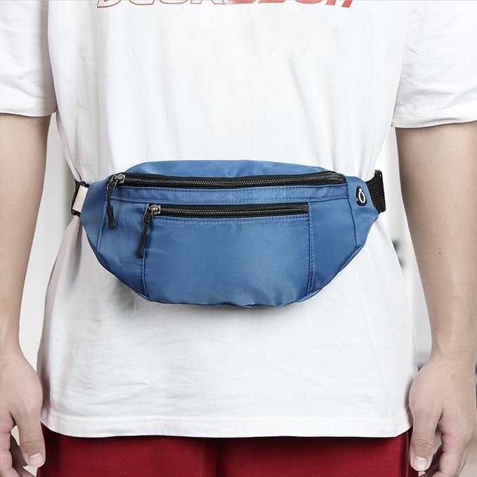 1PCS Crossbody Fanny Pack Large Capacity Waist Bag with 4-Zipper Pockets Adjustable Strap Fanny Packs Waterproof Oxford Cloth Travel Belt Bag for Outdoor Shopping Travel Men Women,Blue