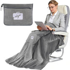 SINLAND Travel Pillow and Blanket 2-in-1 Set,Airplane Packable Bag,Soft and Lightweight Plane Flight Car Trips Travel Essentials Gift,Hand Luggage Sleeve and Backpack Clip,60x50 Inch Grey