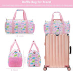 Gym Travel Duffle Bag for Girls - Gymnastics Sports Dance Bag with Shoe Compartment & Wet Pocket Dinosaur Kids Travel Bag Teens Weekender Sleepover Carry On Bag