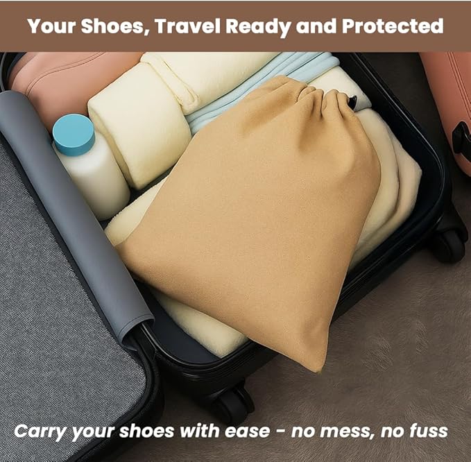 LFH Cotton Rich Shoe Storage Bags with Drawstring, Dustproof Breathable Reusable Organizer, Perfect For Travel, Dorm, Hotel, College, Gym, Easy to Carry, Machine Washable 8"x17" (Pack of 2) - Beige
