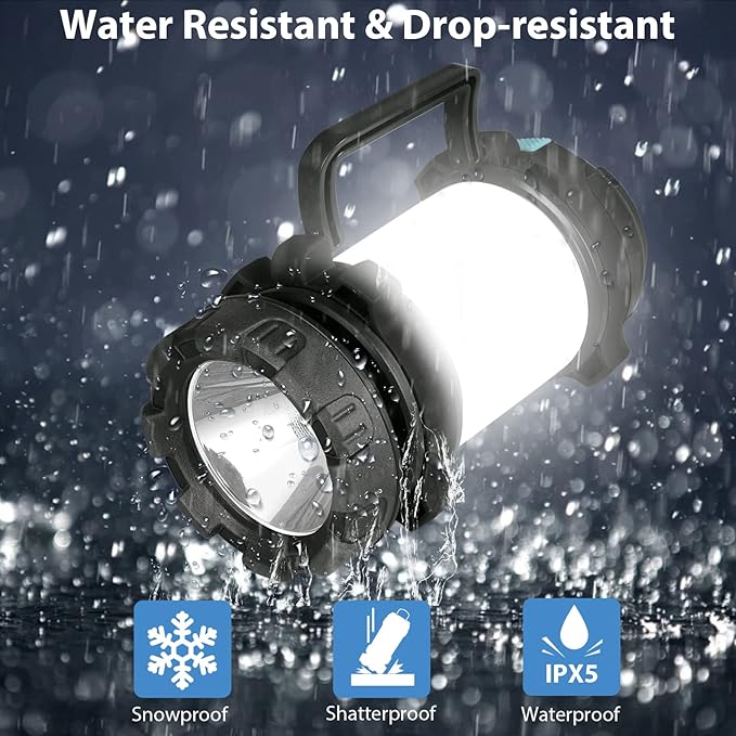 BOBKID 2 Pack Camping Lantern, Outdoor LED Camping Light, Rechargeable Flashlights with 1000LM, 6 Modes, IPX5 Waterproof Portable Emergency Camp Light for Hurricane Survival - Black