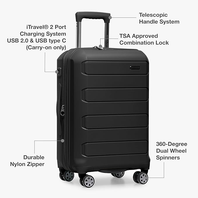 Traveler's Choice Pagosa Hardshell Expandable Luggage with Spinner Wheels, Black, 26-Inch Medium
