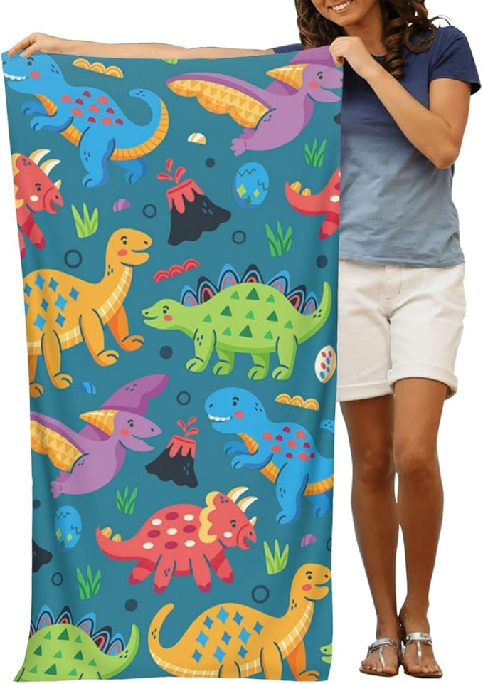 COMFAR Dinosaur Beach Towels for Boys Kids Beach Towels Bulk Toddler for Travel Pool Personalized Microfiber Oversized Quick Dry Pool Towel 30"x 60"