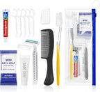 5 Sets Personal Hygiene Kit Bulk,Yellow Travel Size Basic Toiletry Supplies Disposable Toothbrushes with Toothpaste Floss Comb Soap Cover Set for Homeless,Guests,Church