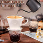 Pour Over Coffee Dripper, Ceramic Pour Over Coffee Maker with 3 Holes Flat Bottom, Easy Manual Brew Maker, Porcelain Slow Filter Cone for Travel, Camping, Office, Home, White
