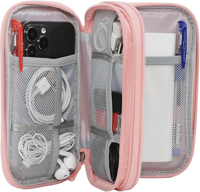 CAAORDKSO Electronics Accessories Organizer Pouch Bag, Electronic Organizer Travel Case, Tech Pouch, Travel Essentials for Women, Cable, Cord, Phone, Charger, Power Bank, Earphone (Light Pink, Large)
