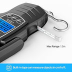 75Kg/165Lb Digital Luggage Scale for Travel, Fishing Weight Scale Unit with 1.5M Measuring Tape, Suitcase Weight Unit Can Switch Kg/Lb/Jin/Oz 4 Units, with Hook, Battery Included
