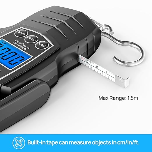 75Kg/165Lb Digital Luggage Scale for Travel, Fishing Weight Scale Unit with 1.5M Measuring Tape, Suitcase Weight Unit Can Switch Kg/Lb/Jin/Oz 4 Units, with Hook, Battery Included