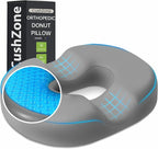 Donut Pillow Seat Cushion - Cooling Gel Donut Chair Cushions, Memory Foam Seat Cushion for Office & Home, Car Seat Cushion and Butt Pillow, Hemorrhoids Pillow and Tailbone Pain Relief, Light Grey