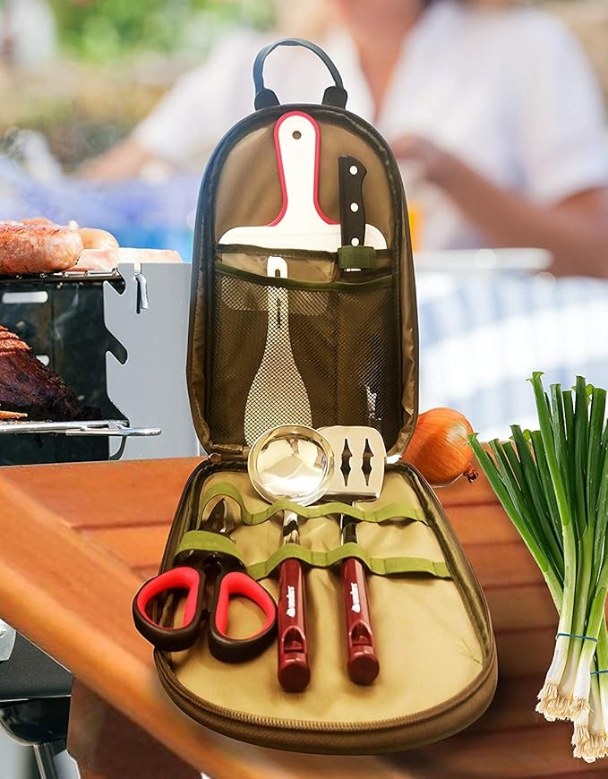 Wealers Camp Kitchen Cooking Utensil Set Travel Organizer Grill Accessories Portable Compact Gear for Backpacking BBQ Camping Hiking Travel Cookware Kit Water Resistant Case
