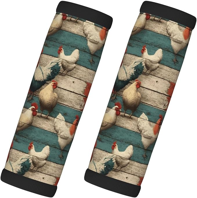 Funny Chicken (1) Pattern Luggage Handle Wraps 2 Pack for Suitcase, Handle Covers Suitcase Luggage Handle Wrap Luggage Tag Wraps Travel Accessories