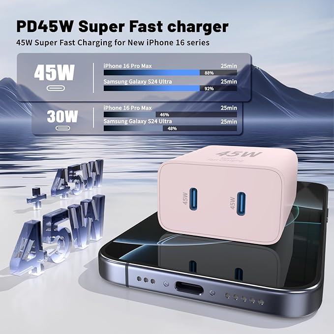 QZIIW Super Fast Samsung Charger Type C,45W Dual Port USB C Fast Charger Block [2-Pack] & Extra Long 60W 3/6/6/10FT USB C Cable - PD Quick Charging 3.0 for Samsung Galaxy S25 Ultra/S24+/S23 iPhone 16