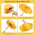 Compact Small Umbrellas for Rain&Sun, Cute Design Duck Head Umbrella for Girls Gifts, 8 Ribs Folding Umbrella with Wooden Handle