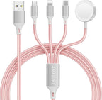 Amasuki Travel Essentials,4 in 1 for Apple Watch Charger/iPhone Charger/Multi Charging Cable,Vacation RV Camping Essentials,USB C/L/Micro Portable Charger for iWatch 11-1/iPhone 17-12,Car&Gift-Pink