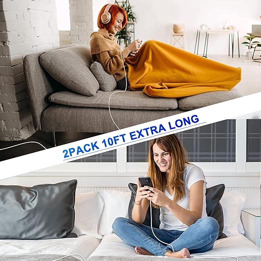 USB C to Lightning Cable [Apple MFi Certified] 2Pack 10FT iPhone Fast Charger Cable Power Delivery Type C Charging Cord Compatible with iPhone 14 13 12 11 Pro Max X XS XR 8 7 6s Plus SE，White