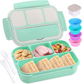 shell and turtle Bento Box Adult Lunch Box, Lunch Containers for Kids Girls Boys with 4 Compartments, Lunchable Food Container with Utensils, Sauce Jar, Muffin Liners, 40 Oz/5 Cup, Seafoam Green