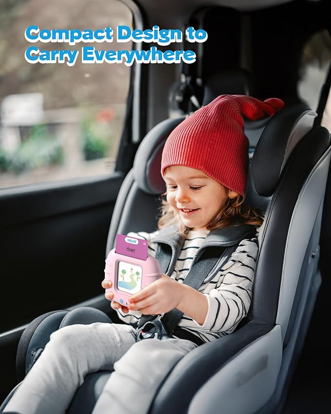 Airbition Talking Flash Cards for Toddlers 1 2 3 4 Year Olds, Montessori Language Learning Toys with 224 Words, Pocket Speech Therapy Toys, Children's Sensory Educational Device, Pink