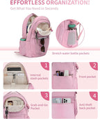 ECOHUB Travel Backpack for Women, 17.3 inch Suspended Laptop Backpack, Fashion Water-Resistant College Computer Bookbag, 28L Personal Item Bag with 12 Pockets for Causal, Work, Pink
