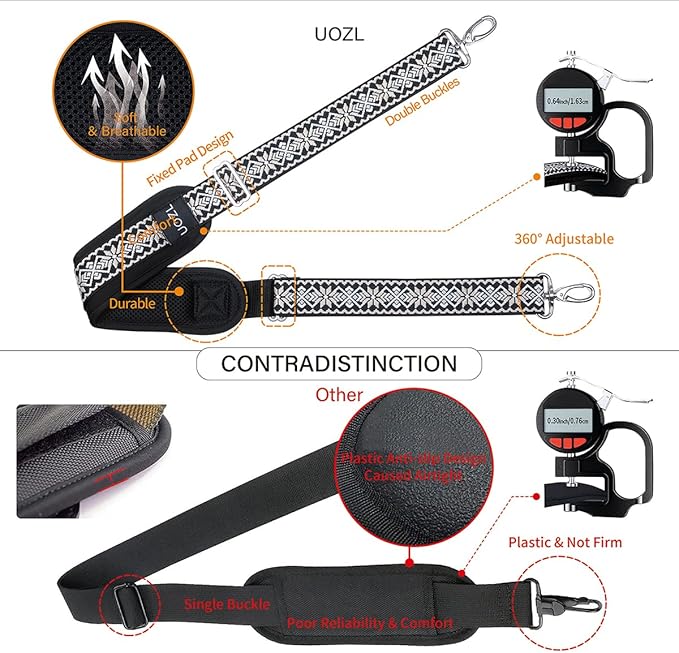 59 Inch Shoulder Straps, Soft with Ultra-Thick Fixed Shoulder Pad, Two Way Independently Adjustable Buckle Replacement Straps for Laptop Bag Messenger Bag Tool Bag Luggage,Black-White