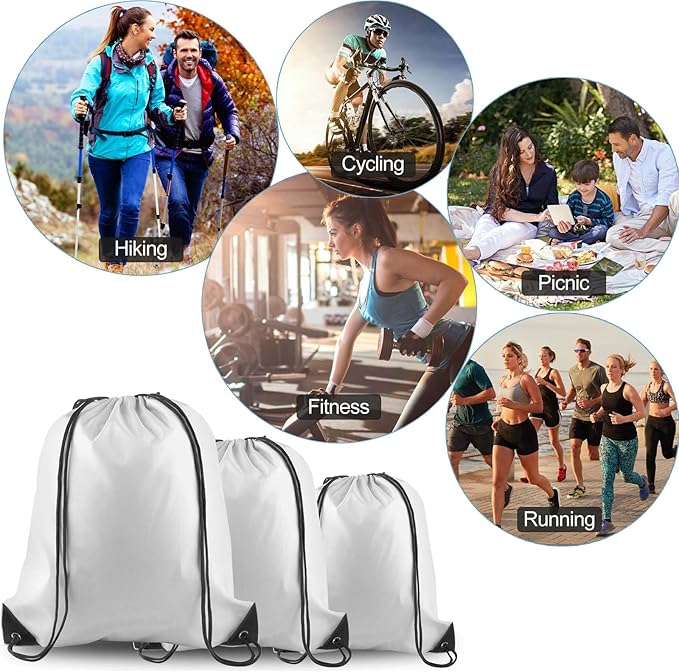 15 Pcs White Drawstring Bags Drawstring Backpack Bulk, PLULON String Backpack Cinch Sack Sport Gym Backpack Bags for Yoga Traveling Outdoor Sports