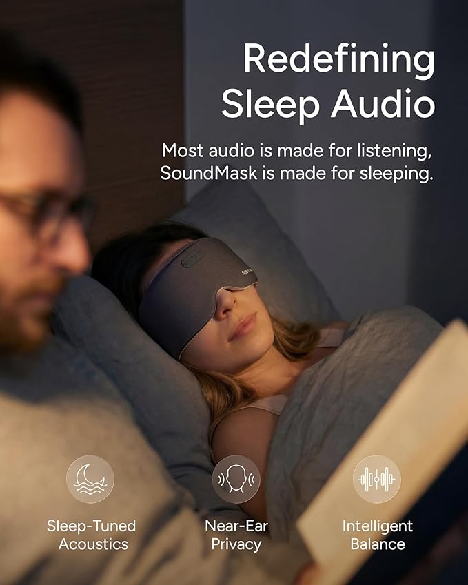 Sleenova Sleep Eye Mask with Bluetooth Headphones - Side Sleeper Optimized with Integrated Offline Audio for Phone-Free Use - 3 Modes for Rest, Nap and Travel