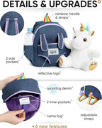 Naturally KIDS 【Upgraded】 Toddler Backpack w Removable Unicorn Toy for Girls Age 2-6 | Side & Inner Pockets, Reflective Logo, Name Tag, Sparkly Denim | Cute Christmas Gifts