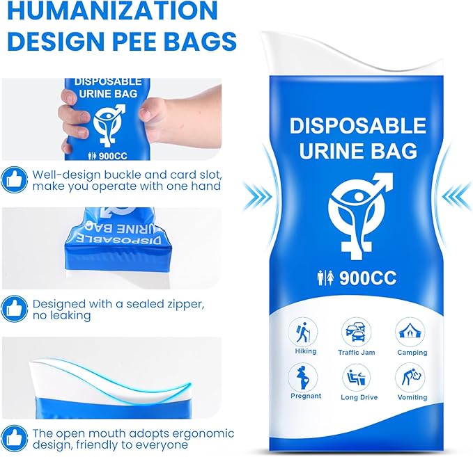Disposable Urine Bag, 12PCS Pee Bags for Travel for Women Men, 900ML Portable Urinal Bags and Vomit Bags, 2026 Unisex Urinal Bag for Camping, Road Trip, Traffic Jam, Pregnant, Kid, Patient