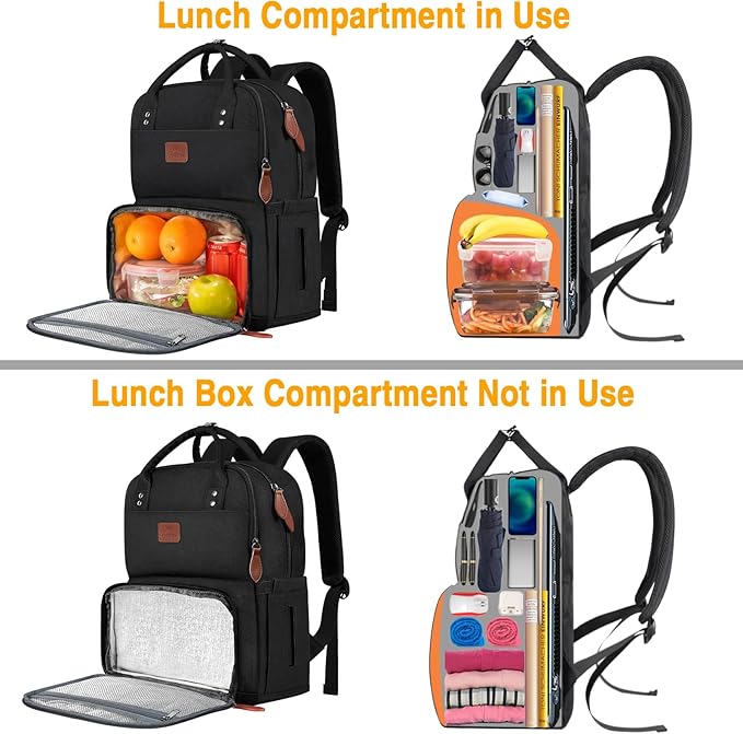 MATEIN Work Backpack for Women, Insulated Cooler Backpacks with Lunch Box, 15.6 Inch Laptop Backpack with Lunch Compartment Reusable Water Resistant Food Bag for College Camping Picnics Womens Gifts