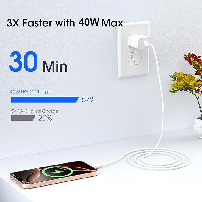 USB C Charger Block，2-Pack 40W Type C Chagrer Fast Charging with 4FT&6FT Fast Charging Cable Compatible with i Phone 17/17 Plus/17 Pro/17 Pro Max/16/16 Plus/16 Pro/16 Pro Max/15/15 Pro Max