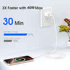 USB C Charger Block，2-Pack 40W Type C Chagrer Fast Charging with 4FT&6FT Fast Charging Cable Compatible with i Phone 17/17 Plus/17 Pro/17 Pro Max/16/16 Plus/16 Pro/16 Pro Max/15/15 Pro Max
