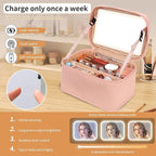 Makeup Bag With LED Mirror, Lightweight Travel Makeup Bag With 3 Color Setting Light Up Mirror Cosmetic Makeup Organizer Vanity Case for Women Beauty Tools Accessories Rechargeable Train Case-Pink