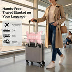 Pink Travel Blanket for Airplane, Soft Lightweight Flannel Blanket, Compact & Portable with Storage Bag, Luggage Strap & Clip, Cozy Travel Essential for Flights, Road Trips & More,40.7" x 64.1"