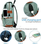Mancio Vintage Laptop Backpack with USB Charging Port, Slim Tear Resistant Business Backpack for Travelling, College, Casual Daypacks for Men,Women, Fits up to 15.6Inch Notebook, Green