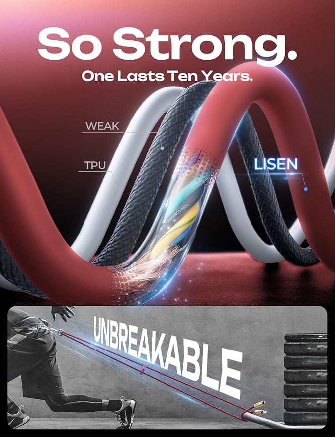 LISEN 240W Chubby Cable for iPhone 14 Pro Max Charger Cord 6.6FT, 4 in 1 USB A/C to C/L Multi Charging Cable with Light for iPhone 16 15 14 Pro Max/MacBook/iPad Pro M5/Samsung S25, Red