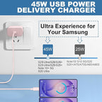 USB-C Super Fast Charger 45Watt Type C Android Phone Charging Block with 10FT Cable for Samsung Galaxy S26 S25 S24 S23 Ultra/S26 S25 S24 S23 S22 S21 S20/Note 10/20-Pink