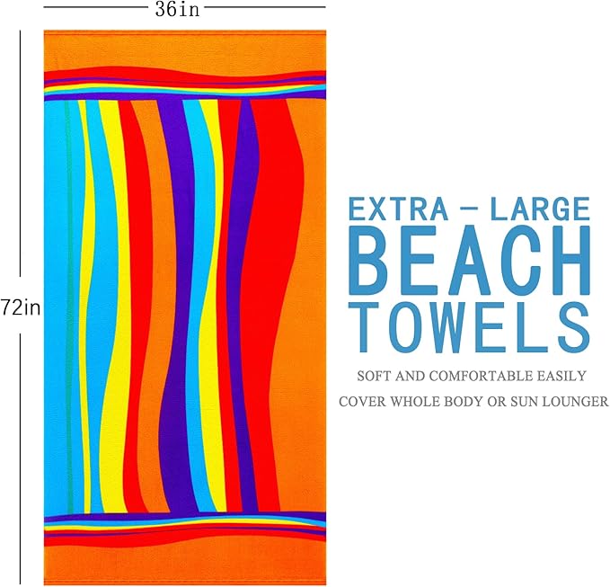 2 Packs Oversized Beach Towel Set 36 x 72 ln Large Big Pool Camping Swim Clearance Soft Towels Travel Essentials Accessories Must Haves Vacation Necessities Adult Gifts Orange Stripes Blue Stripes